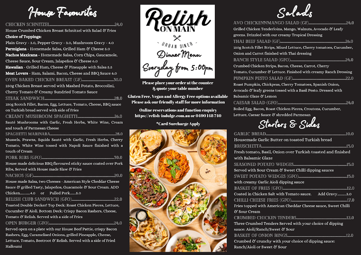 Menu, Relish on Main