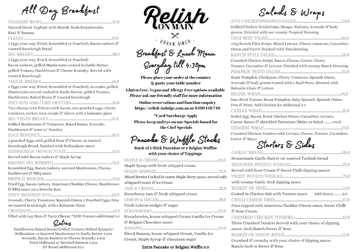 Menu, Relish on Main