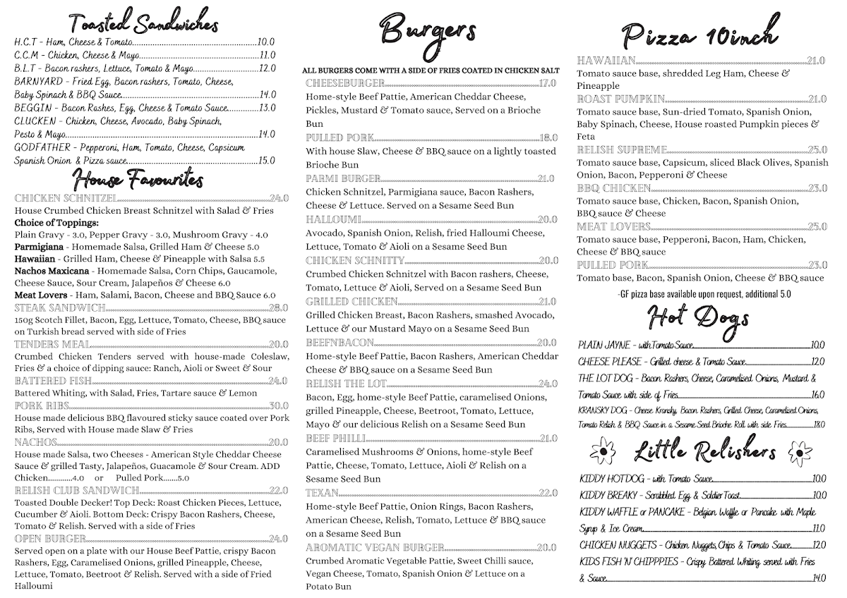 Menu, Relish on Main