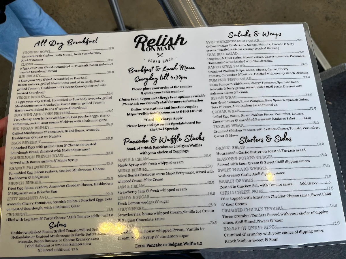 Menu, Relish on Main