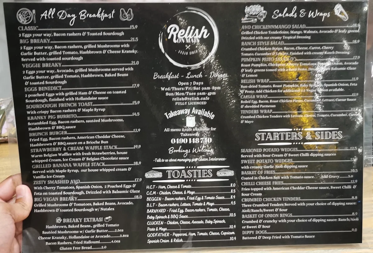 Menu, Relish on Main