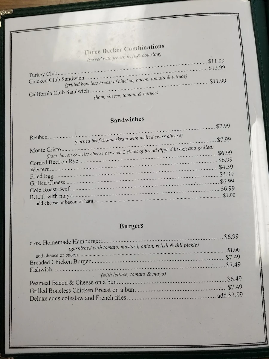 Menu, Jean's Family Restaurant