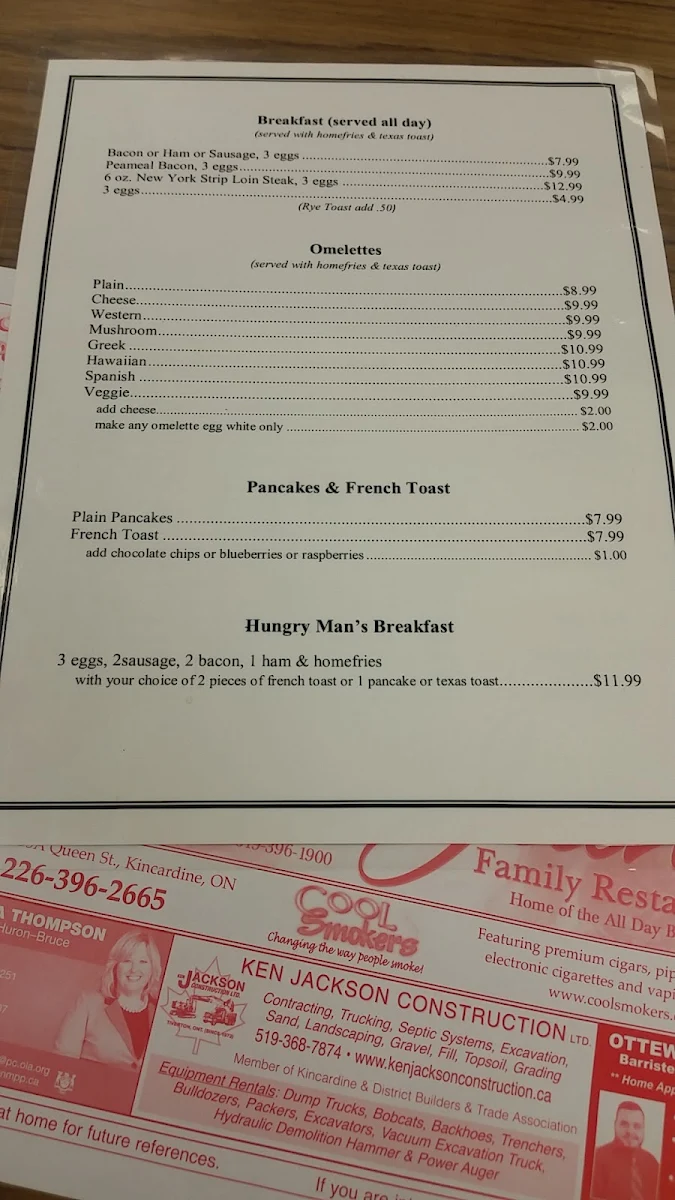 Menu, Jean's Family Restaurant