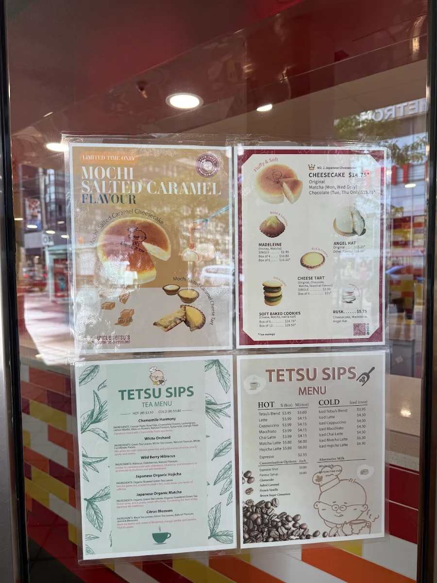 Menu, Uncle Tetsu's Japanese Cheesecake at Bay & Dundas