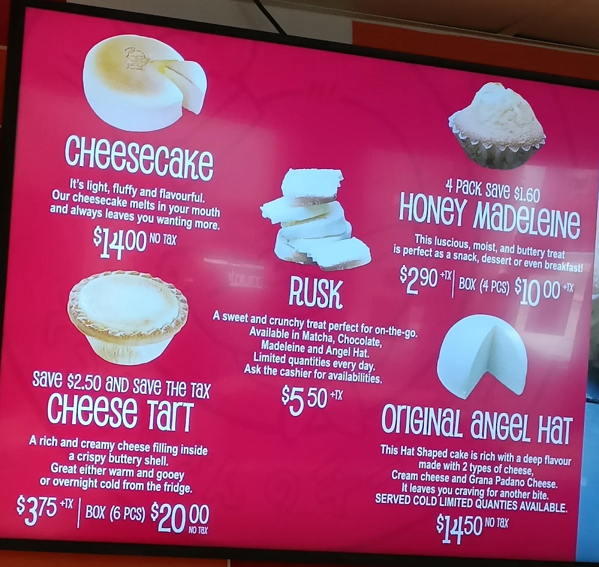Menu, Uncle Tetsu's Japanese Cheesecake at Bay & Dundas