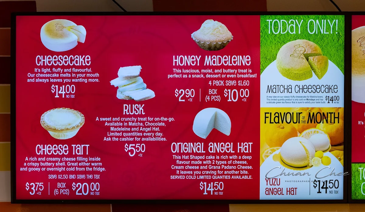 Menu, Uncle Tetsu's Japanese Cheesecake at Bay & Dundas