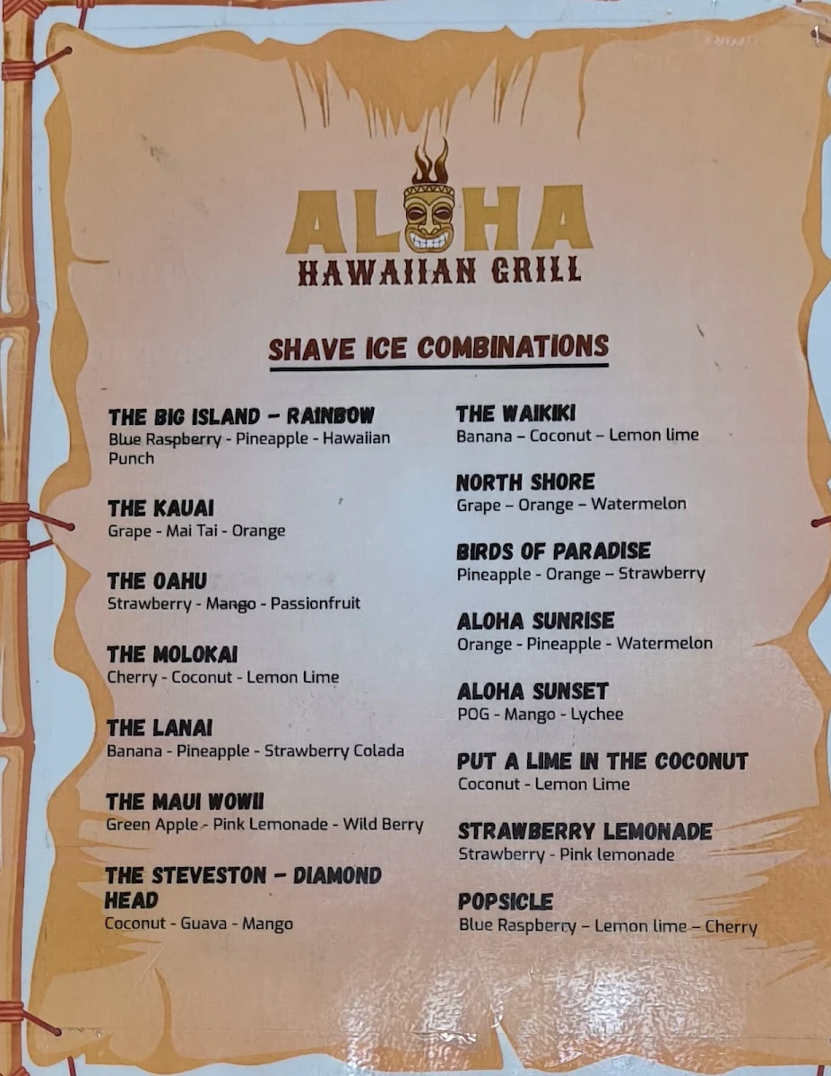 Menu, Aloha Hawaiian Grill