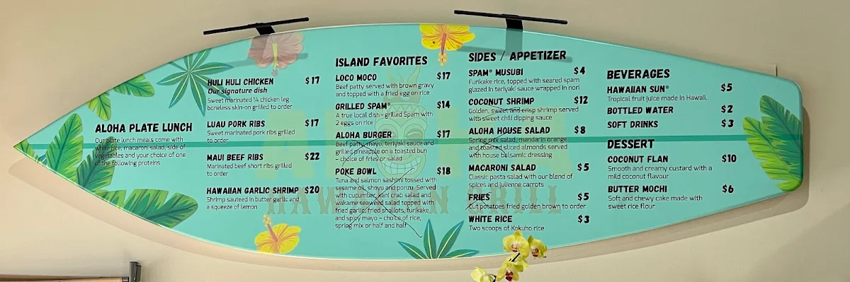 Menu, Aloha Hawaiian Grill