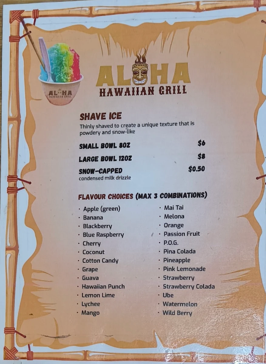 Menu, Aloha Hawaiian Grill