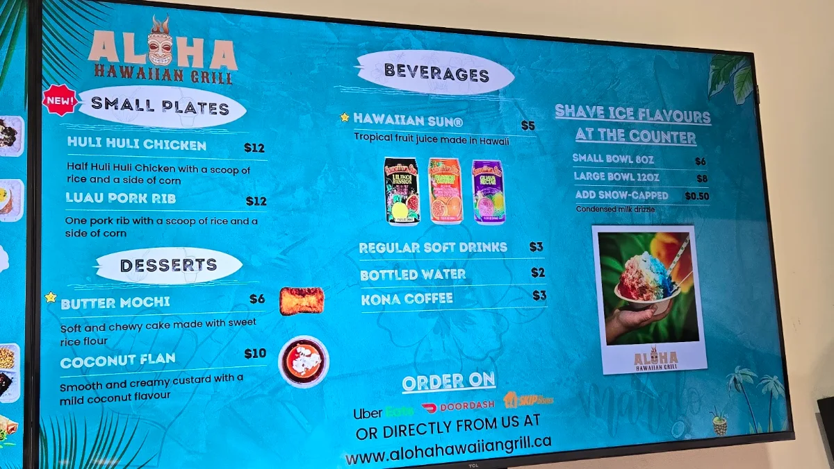 Menu, Aloha Hawaiian Grill