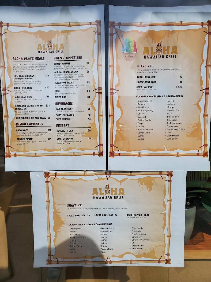 Menu, Aloha Hawaiian Grill