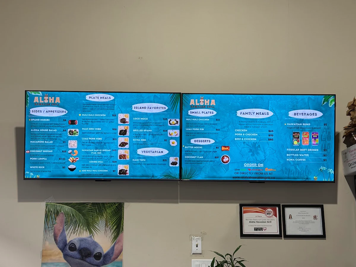 Menu, Aloha Hawaiian Grill