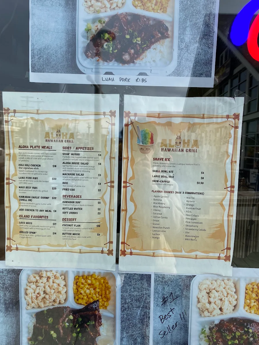 Menu, Aloha Hawaiian Grill
