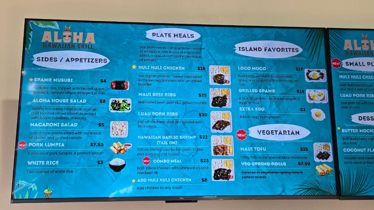 Menu, Aloha Hawaiian Grill