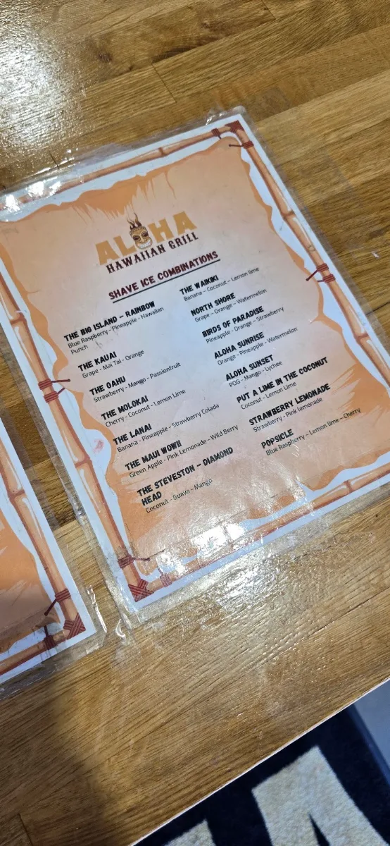 Menu, Aloha Hawaiian Grill