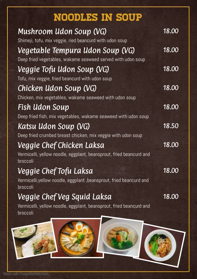 Menu, Veggie Chef