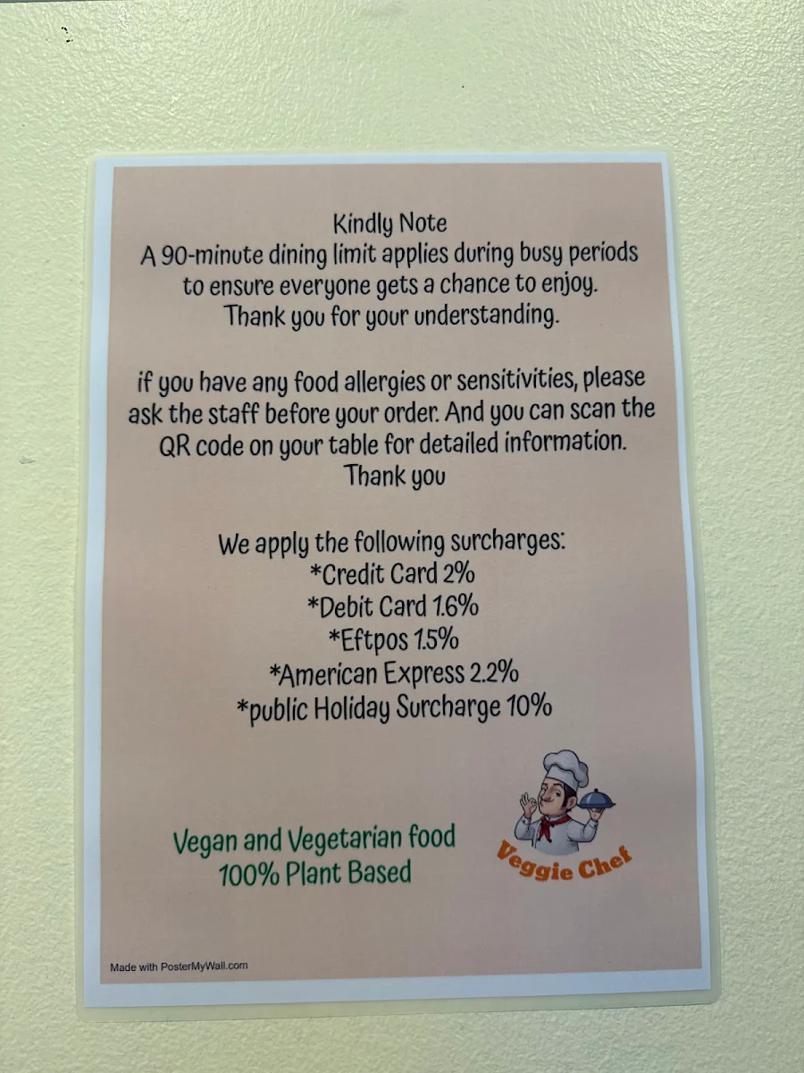 Menu, Veggie Chef