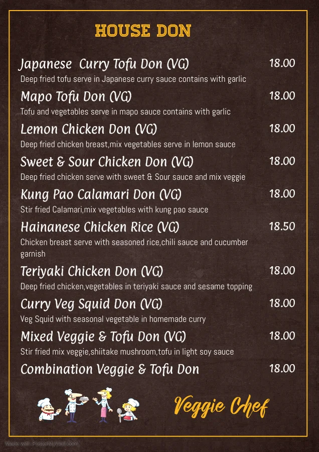Menu, Veggie Chef