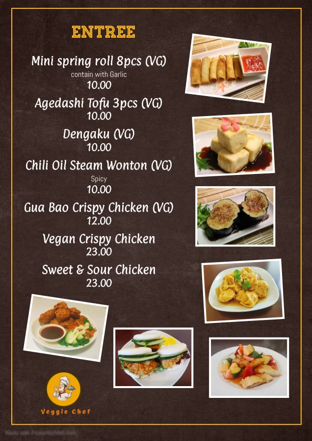 Menu, Veggie Chef