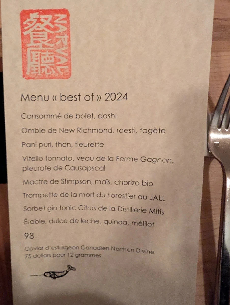 Menu, Restaurant Narval