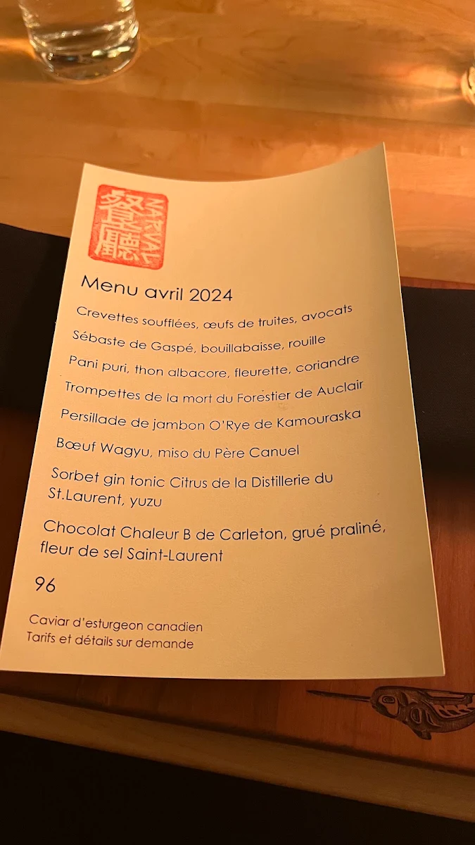 Menu, Restaurant Narval