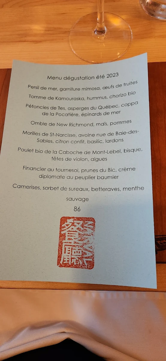 Menu, Restaurant Narval