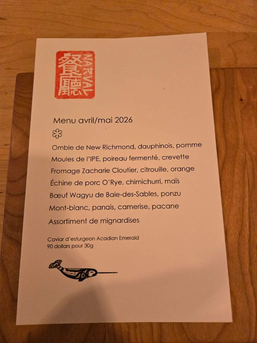 Menu, Restaurant Narval