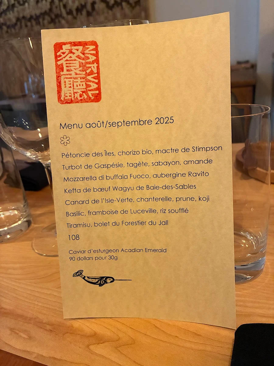 Menu, Restaurant Narval