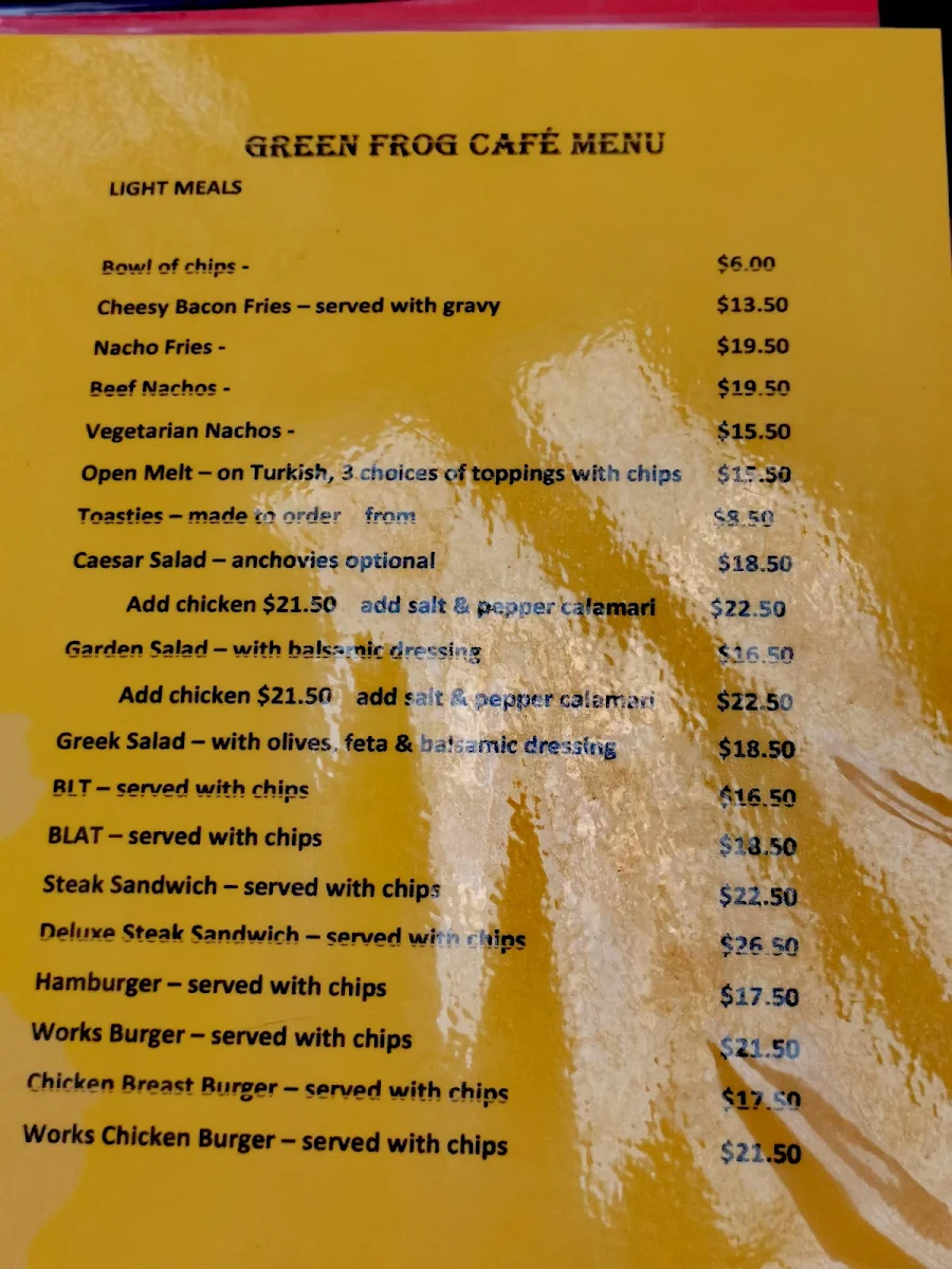 Menu, Froggies Rest