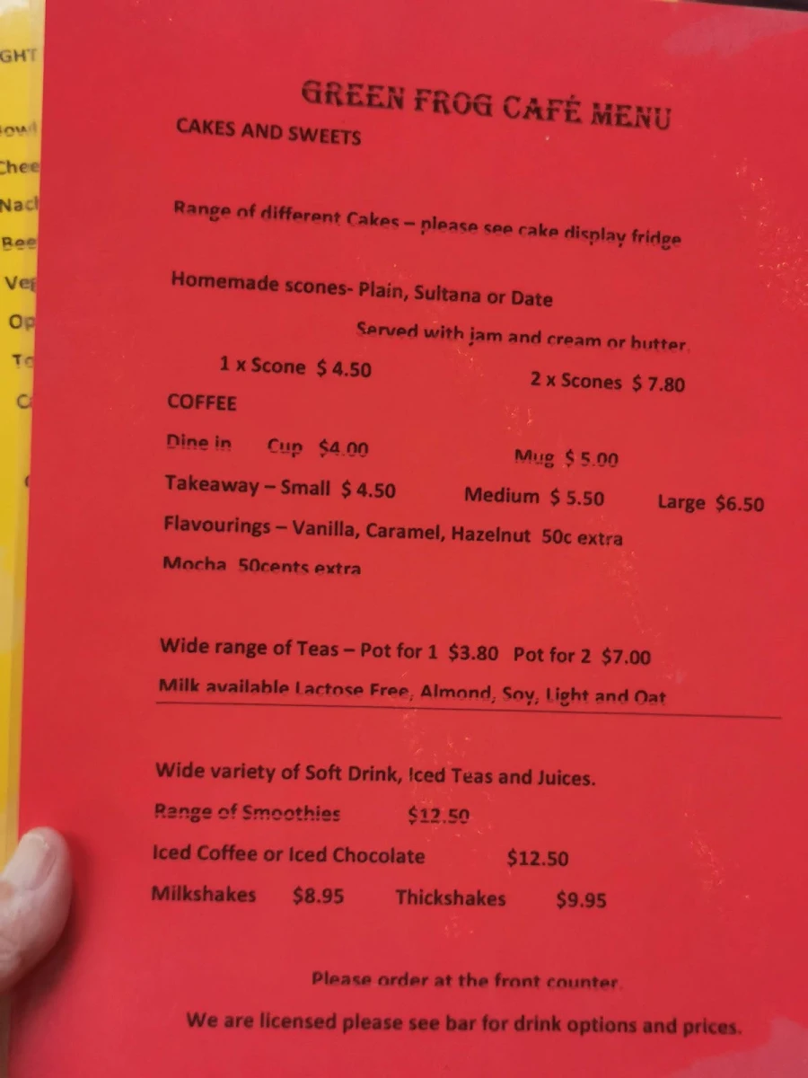 Menu, Froggies Rest