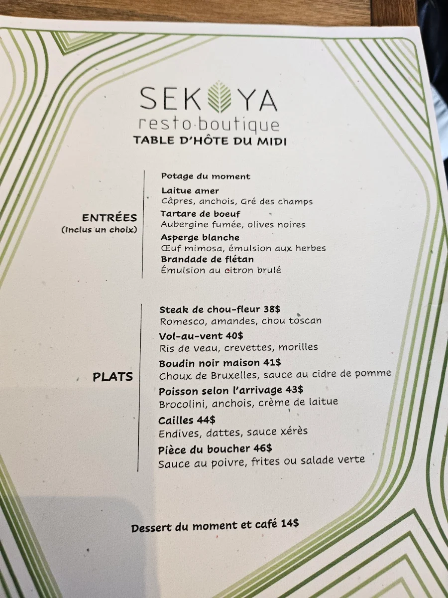 Menu, Restaurant Sekoya