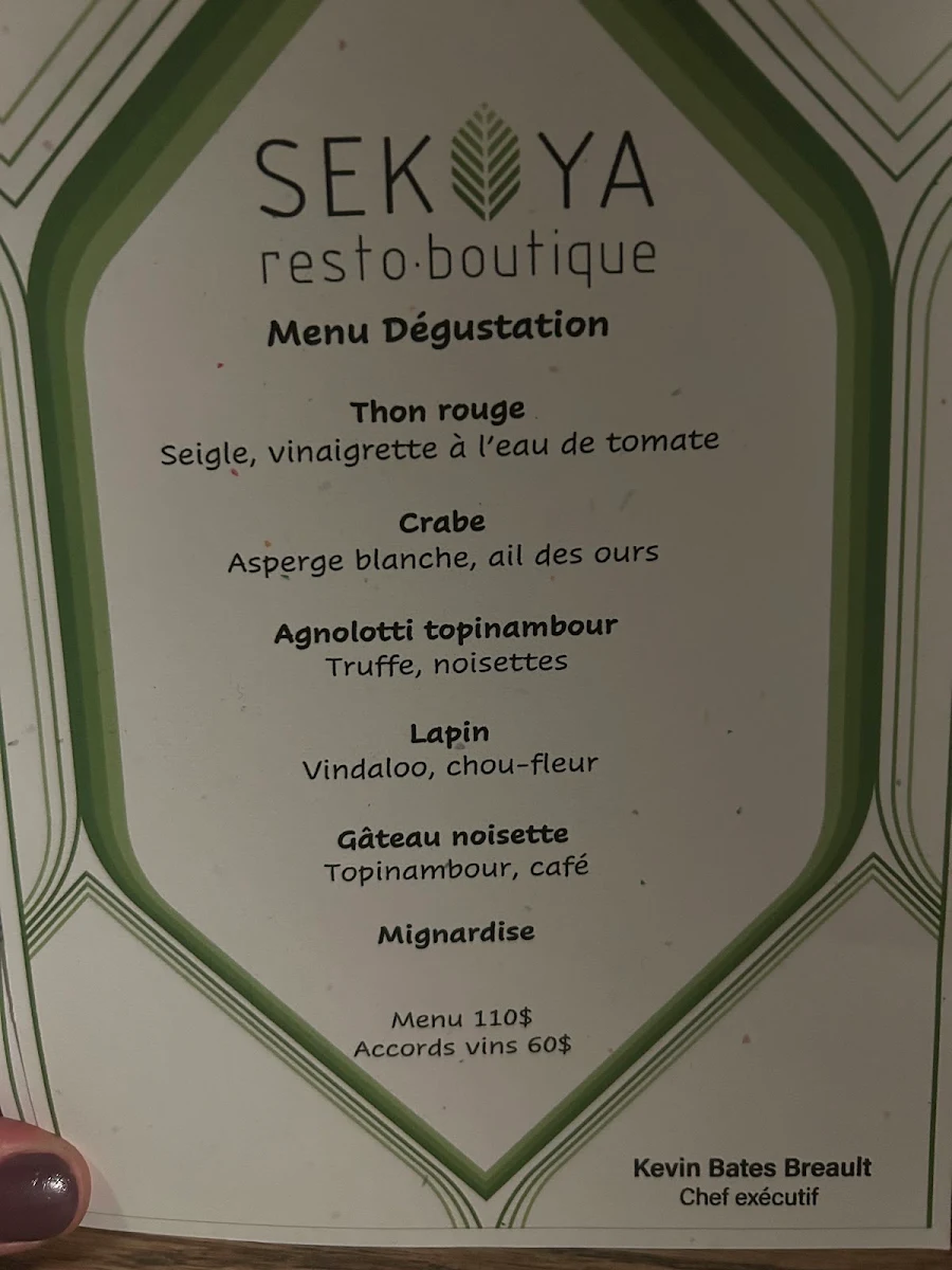 Menu, Restaurant Sekoya