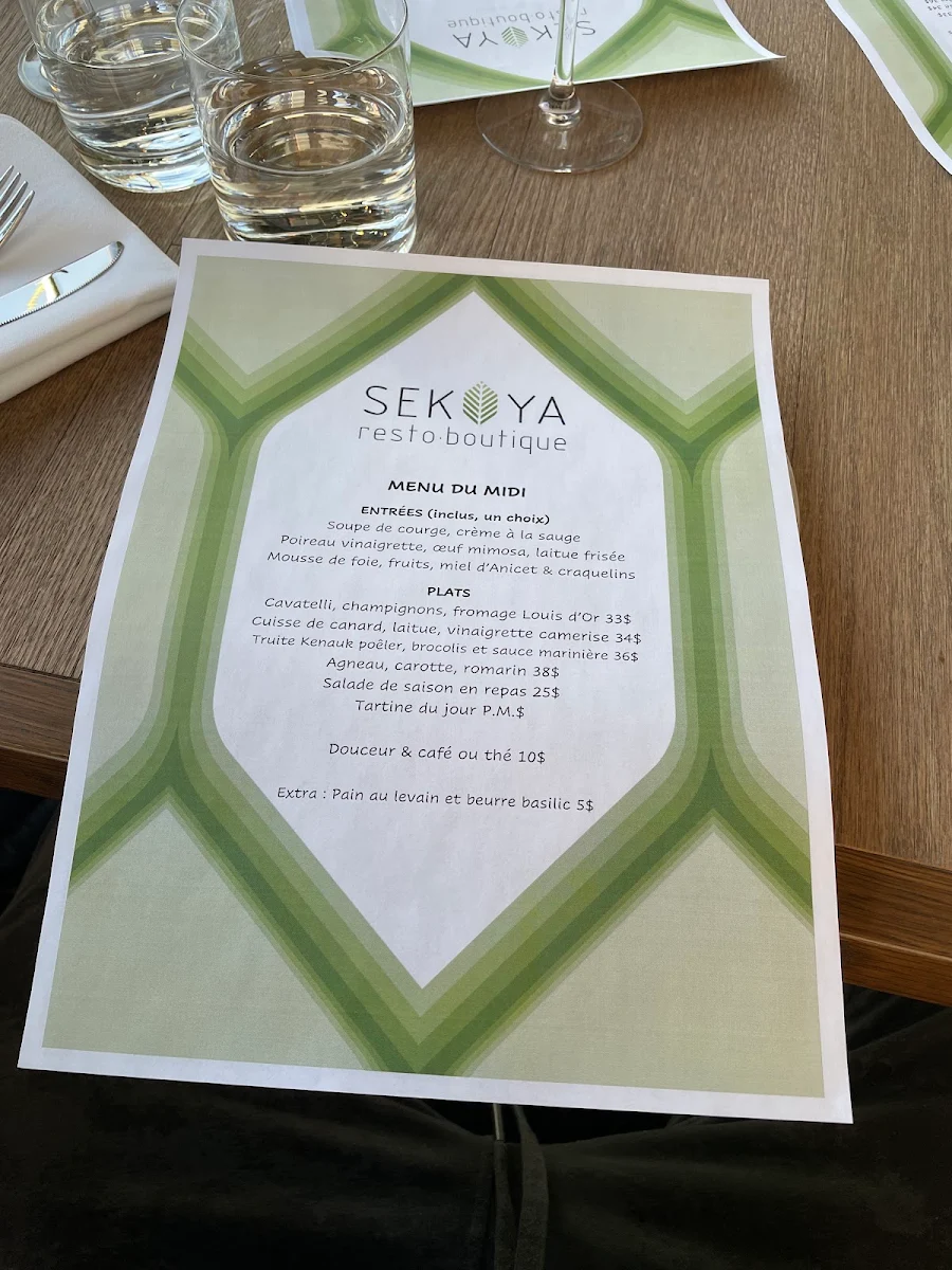 Menu, Restaurant Sekoya