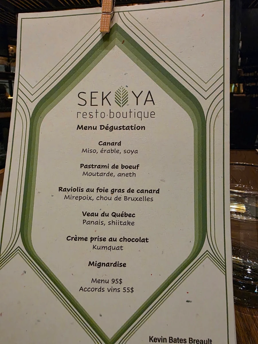 Menu, Restaurant Sekoya