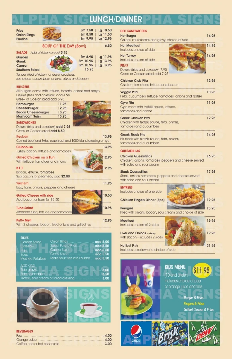 Menu, Best in Town Diner