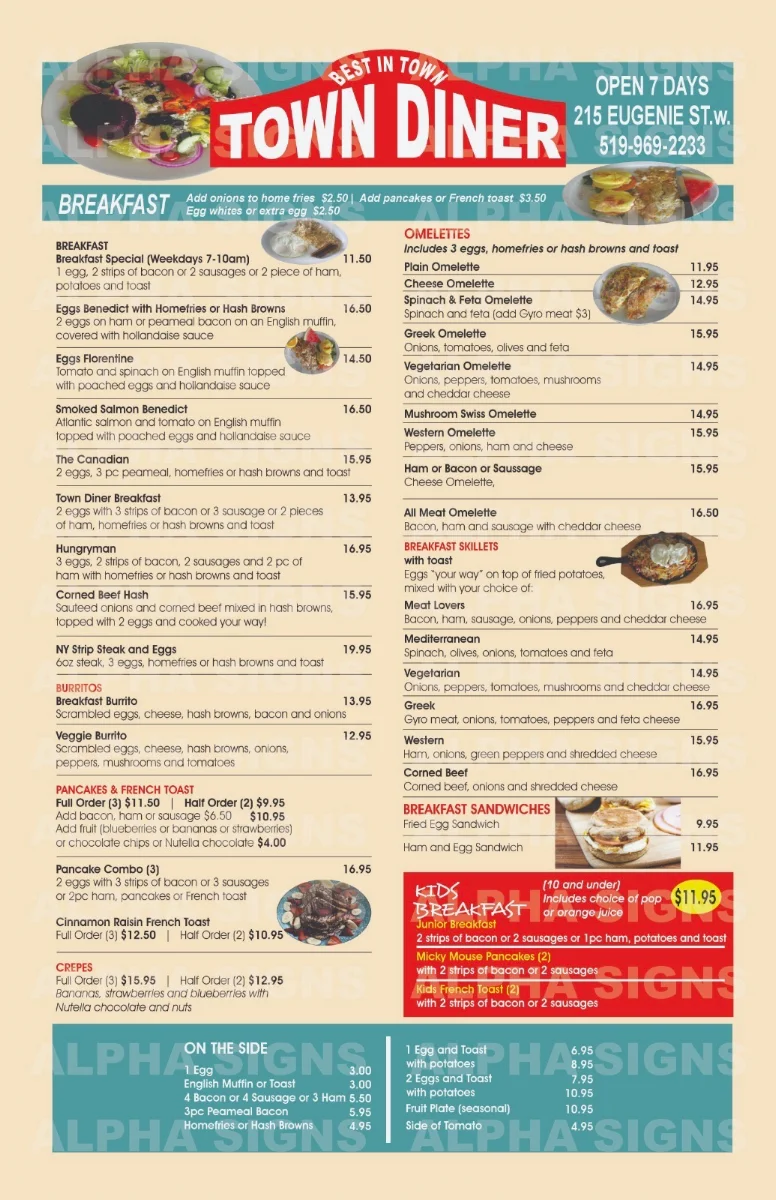Menu, Best in Town Diner