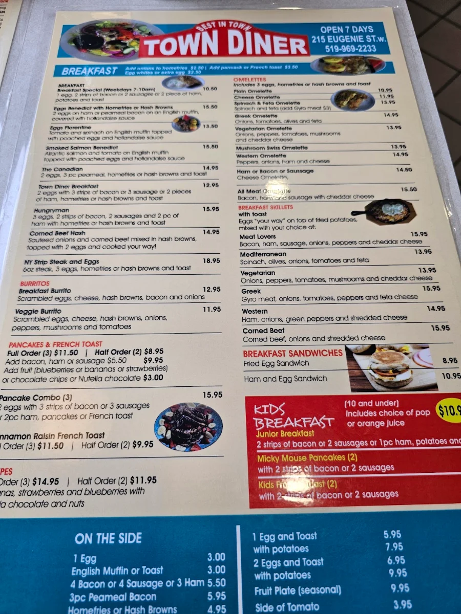 Menu, Best in Town Diner