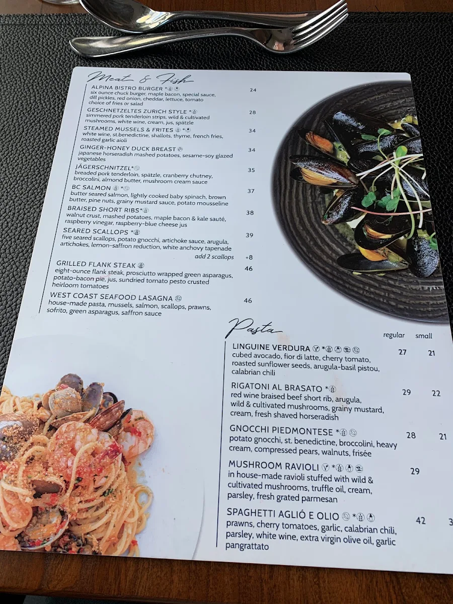 Menu, Alpina Restaurant at Villa Eyrie Resort