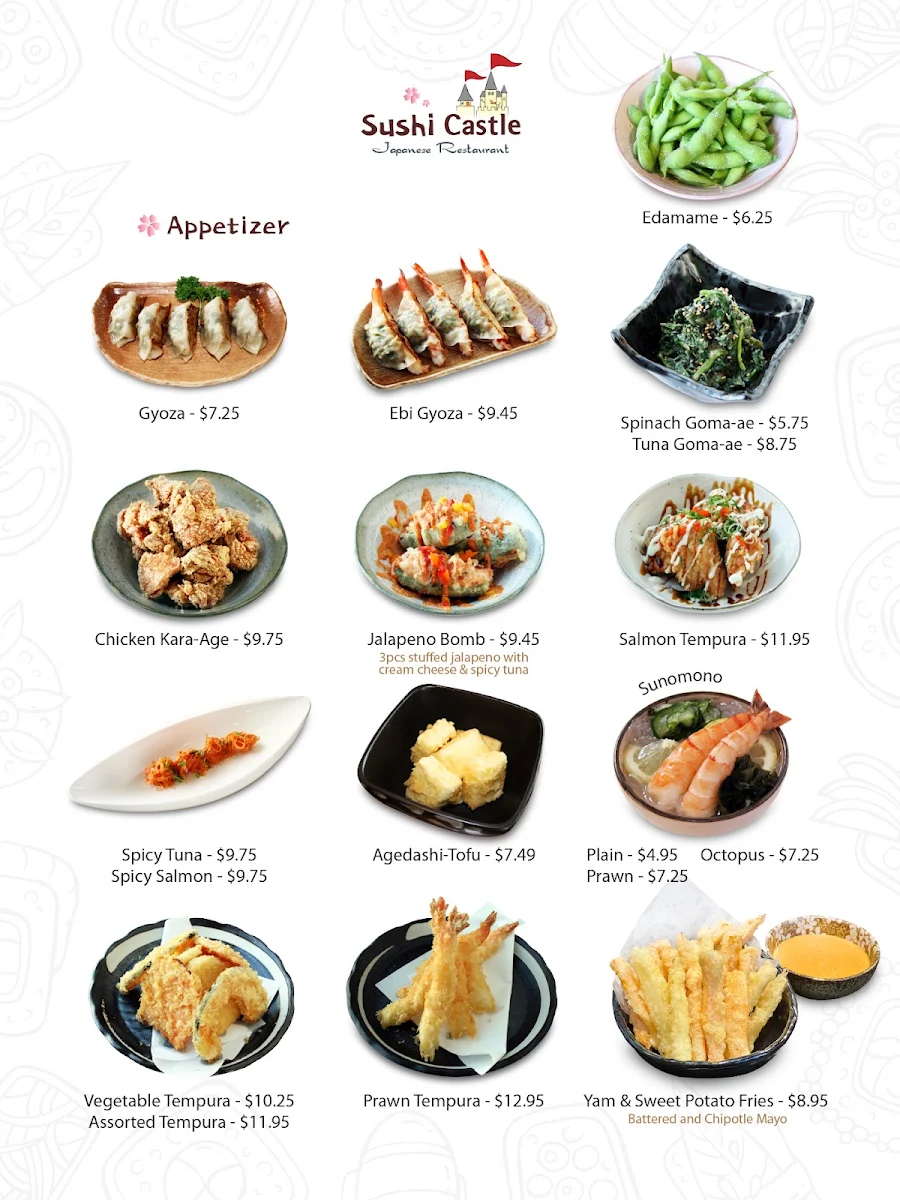 Menu, Sushi Castle
