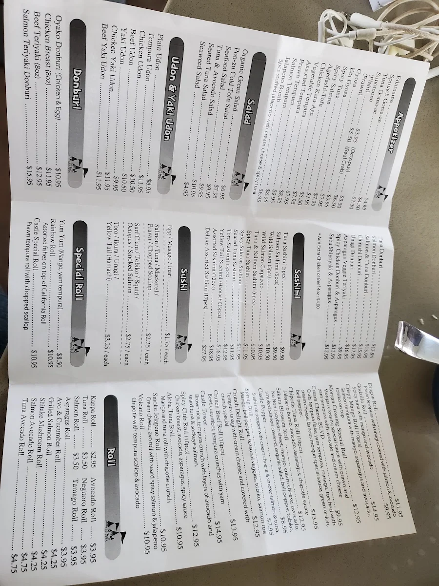 Menu, Sushi Castle