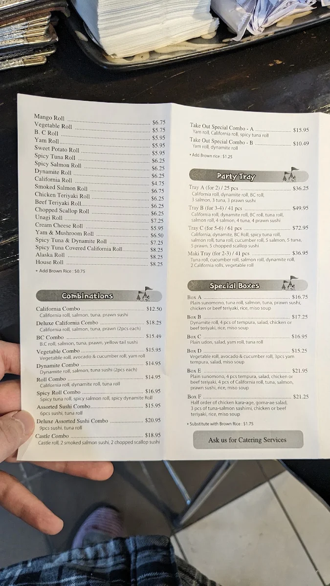 Menu, Sushi Castle
