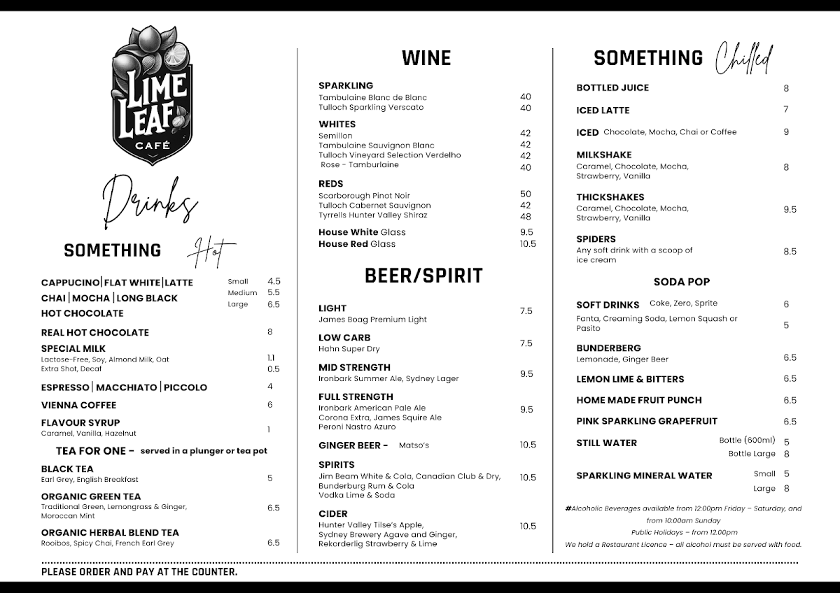 Menu, Lime Leaf Cafe