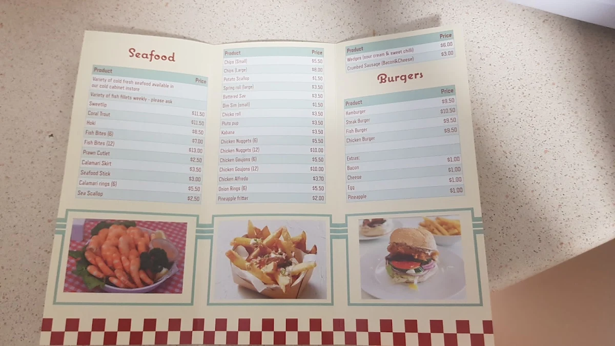 Menu, Mellefont Fish & Chips
