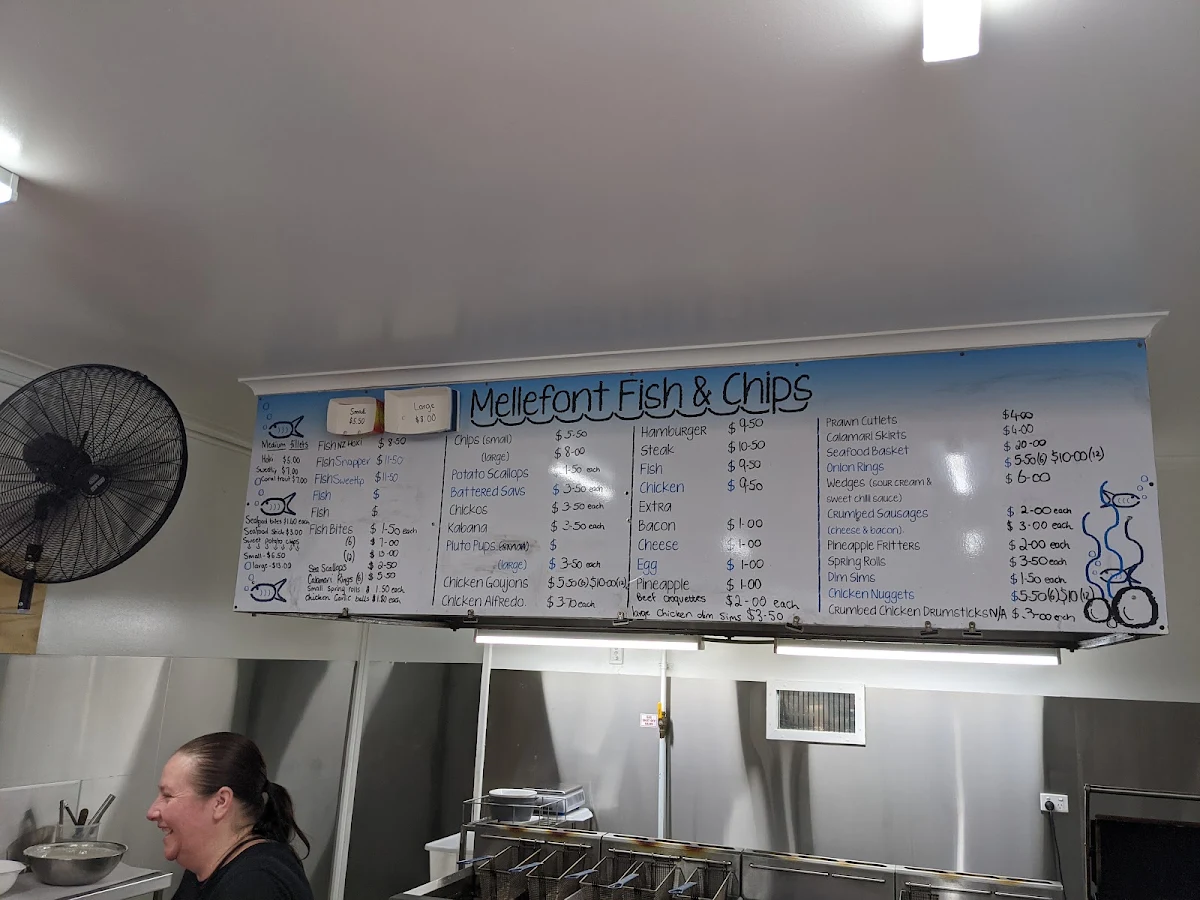 Menu, Mellefont Fish & Chips