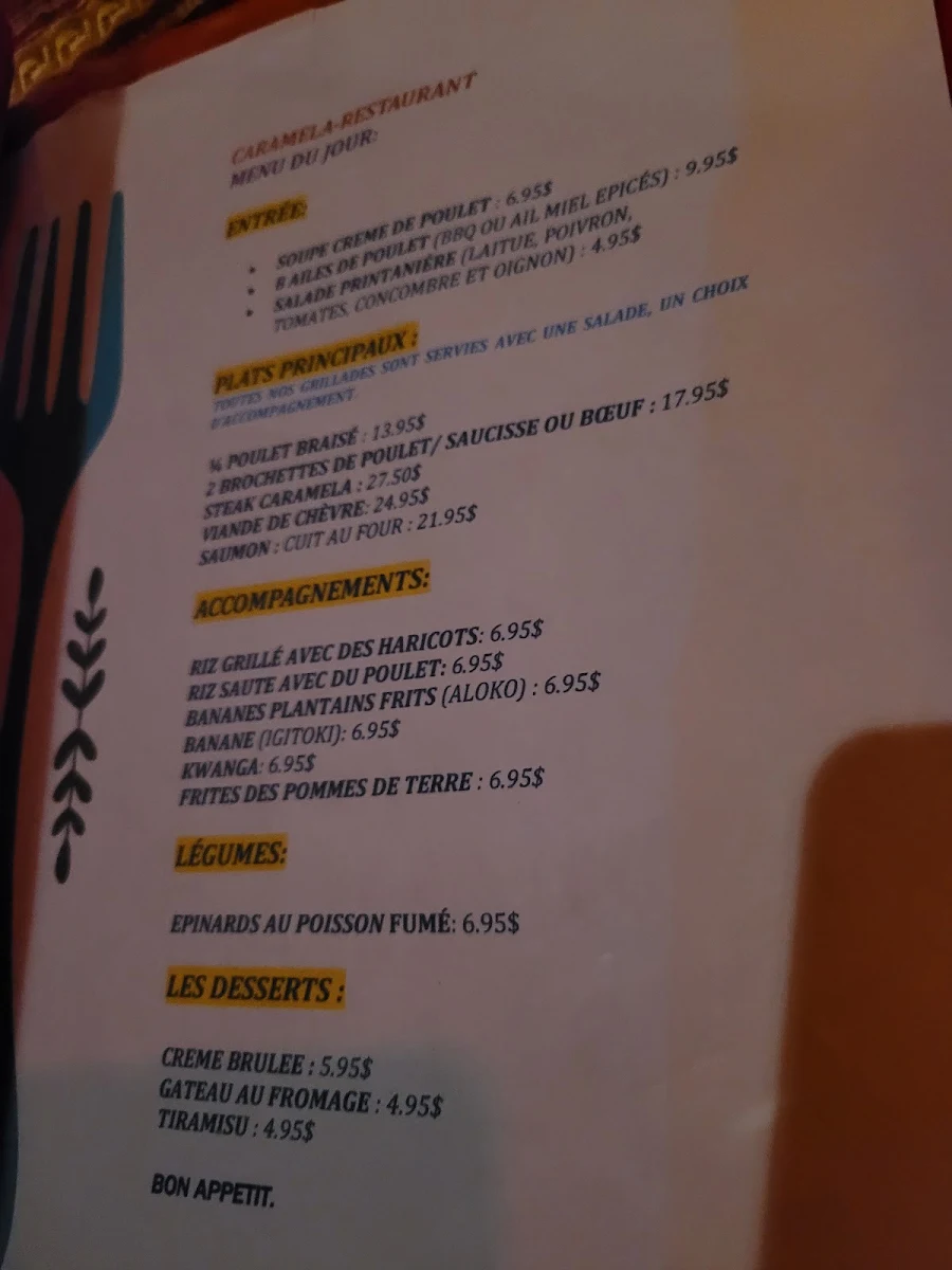 Menu, Restaurant Caramela