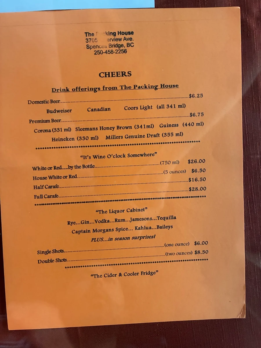 Menu, The Packing House