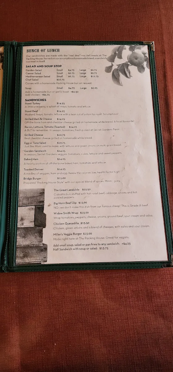 Menu, The Packing House