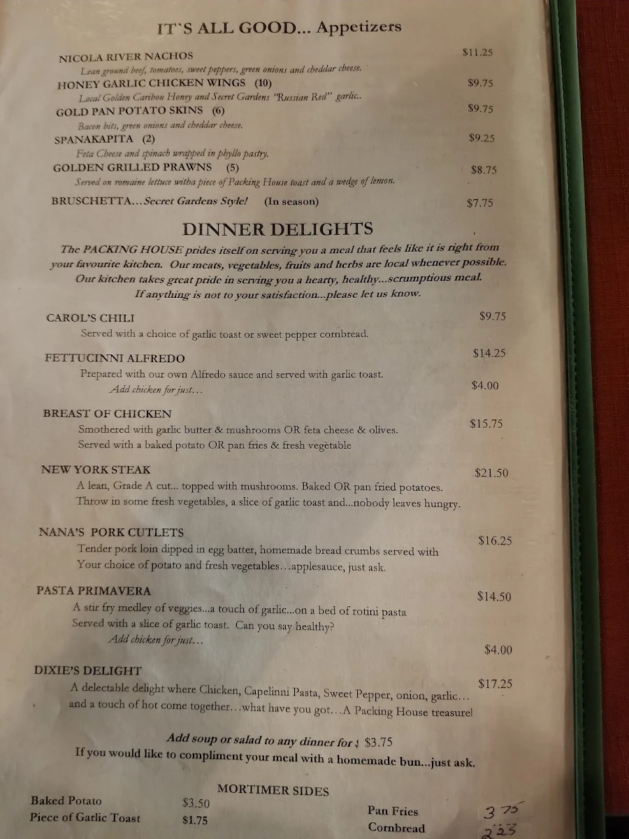 Menu, The Packing House