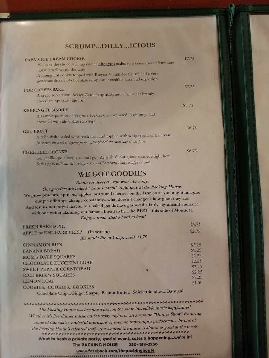 Menu, The Packing House
