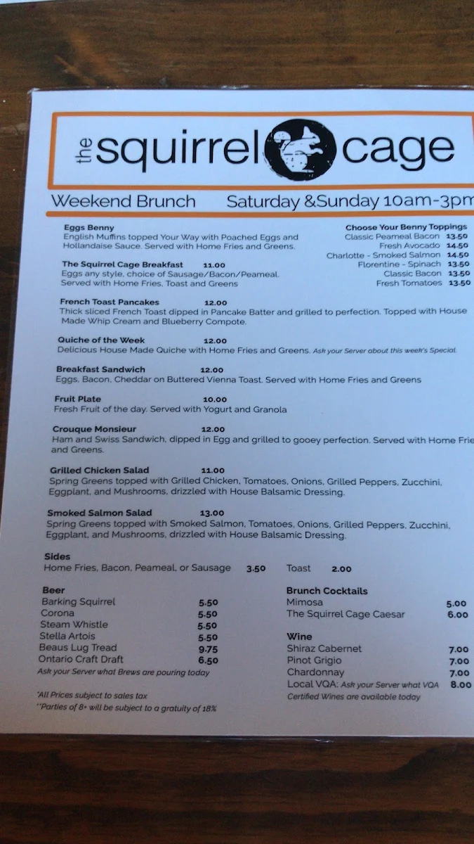 Menu, The Squirrel Cage